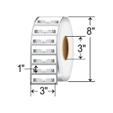 Roll of labels with dimensions indicated